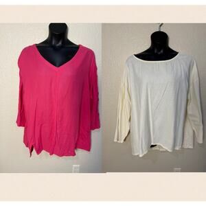 Lot 2 Soft Surroundings 3X Tunics Pink Cream Cotton Gauze Blouse Lagenlook
